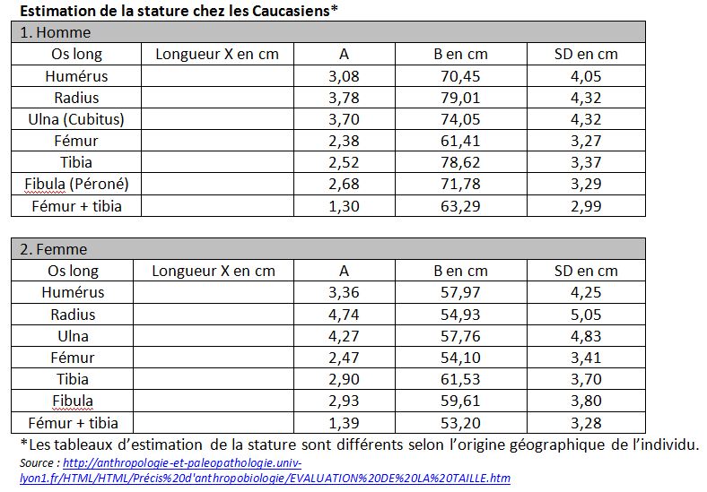 Estimation de la stature chez les Caucasiens
